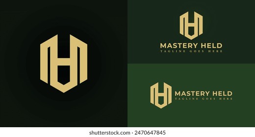 Abstract initial hexagon letters MH or HM logo in luxury gold color isolated on multiple background colors. The logo is suitable for personal branding and business logo design inspiration templates.