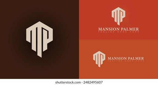 Letras hexagonales iniciales Abstractas logotipo MP o PM en color dorado aislado en múltiples colores de fondo. El logotipo es adecuado para la ilustración de diseño de Vector de logotipo de empresa inmobiliaria y de construcción