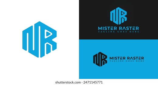 Abstract initial hexagon letters MR or RM logo in blue color isolated on multiple background colors. The logo is suitable for graphic design service logo design inspiration templates.