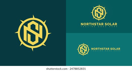 Abstract initial hexagon letters NS or SN logo in yellow color isolated on multiple background colors. The logo is suitable for solar company logo design illustration inspiration templates.