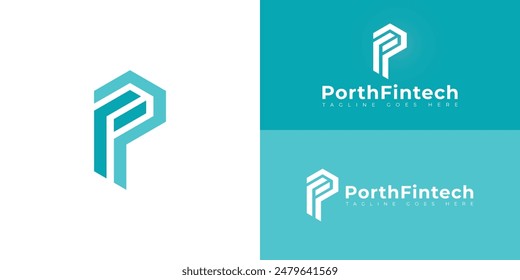 Abstract initial hexagon letters PF or FP logo in blue color isolated on multiple background colors. The logo is suitable for a financial technology company logo vector design illustration inspiration