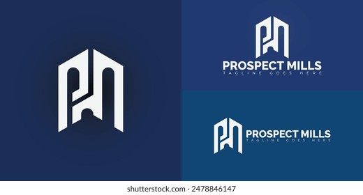 Abstract initial hexagon letters PM or MP logo in white color isolated on multiple background colors. The logo is suitable for real estate company logo design illustration inspiration templates