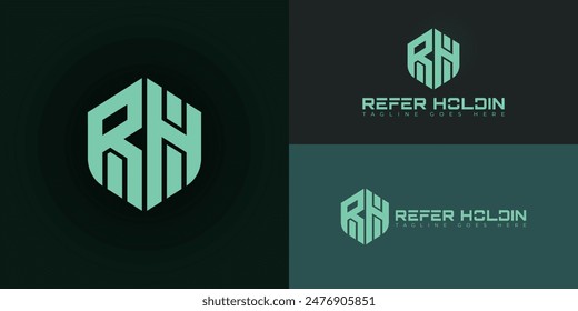 Abstract initial hexagon letters RH or HR logo in green color isolated on multiple background colors. The logo is suitable for cybersecurity company logo design illustration inspiration