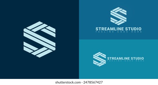 Abstract initial hexagon letters S or SS logo in blue color isolated on multiple background colors. The logo is suitable for start-up company logo design illustration inspiration templates.