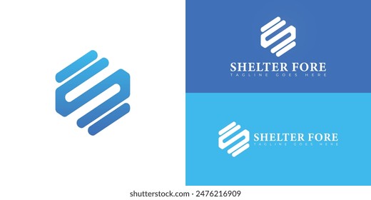 Abstract initial hexagon letters SF or FS logo in blue color isolated on multiple background colors. The logo is suitable for the hotel beach bar logo design illustration inspiration templates.