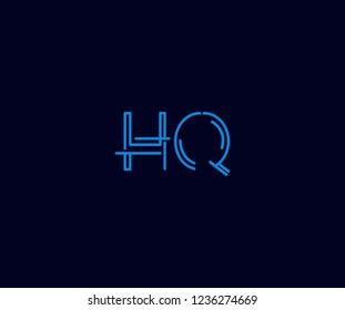 Abstract Initial HQ Letter with Flat Linear Neon Style Retro Logotype