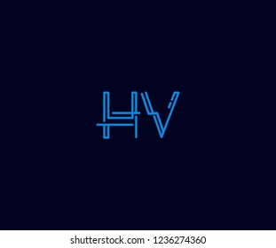 Abstract Initial HV Letter with Flat Linear Neon Style Retro Logotype
