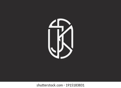 Abstract Initial J and K Logo,  Line Monogram oval style, usable for brand, card and company, logo design template element,vector illustration
