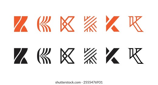 Abstract initial K logo design. Modern style K logo brand. Monogram or symbol with letter K. Logo design collection.