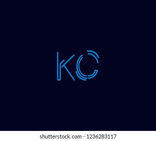 Abstract Initial KC Letter with Flat Linear Neon Style Retro Logotype