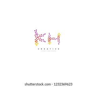 Abstract Initial KH Letter Trendy Gradation Techno Dots Circle Logotype