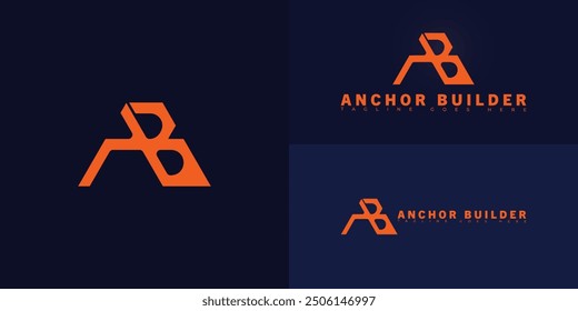 Abstract initial letter AB or BA in orange color isolated on multiple background colors. The logo is suitable for construction company logo design inspiration templates.