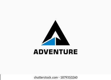 Abstract Initial Letter A Adventure Logo. Geometric Triangular A Letter Mountain Icon with Road Symbol isolated on White Background. Flat Vector Logo Design Template Element.