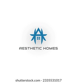 Abstract the initial letter AH or HA in blue color isolated on white background. AH logo a little explanation of the concept of the logo is the unique letter AH with clean, clear, thick, elegant lines