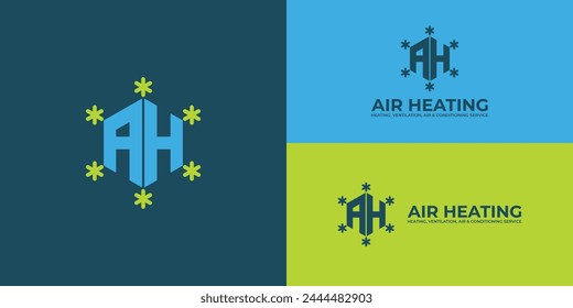 abstract initial letter AH or HA logo in blue and green color isolated on multiple background colors. The logo is suitable for heating, ventilation, and air conditioning business service logo design