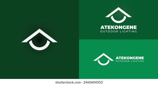 Abstract initial letter AO or OA logo in solid white color isolated on multiple green background colors. The logo is suitable for landscape outdoor lighting company logo design inspiration templates.