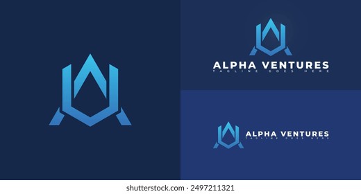 Letra inicial Abstractas AV o VA en color azul aislado en múltiples colores de fondo. El logotipo es conveniente para las Plantillas modernas de la inspiración del diseño del logotipo de la agencia de comercialización.