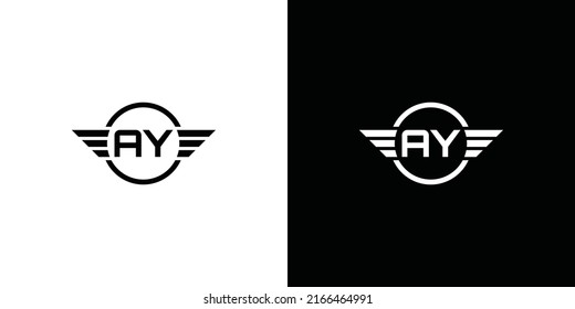 abstract initial letter AY logo in black and white color with wings ornament in circle shape