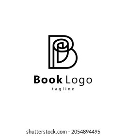 Resumen Carta inicial B al logotipo del libro. Letra de forma B negra con rollo de papel dentro. Usable para Educación, Negocios y Libro, Logos de Biblioteca. Elemento de plantilla de diseño de logotipo de vectores planos.