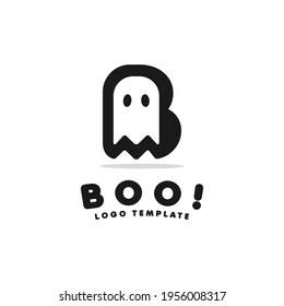 Abstract Initial Letter B Combined with Cute Ghost Silhouette Logo Design.