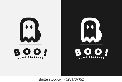 Abstract Initial Letter B Combined with Cute Ghost Silhouette Logo Design.