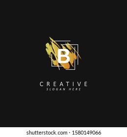 Abstract initial letter b logo with brush stroke element, Dirty artistic design element, vector symbol template