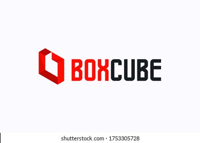 Abstract Initial Letter B Logo. Red Geometric Shape Box Cube Style with Negative Space Lowercase inside. Usable for Business and Technology Logos. Flat Vector Logo Design Template Element.