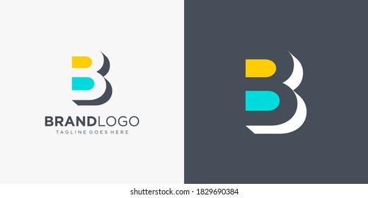 Abstract Initial Letter B Logo. Yellow and Blue Shape with Negative Space and Shadow isolated on Double Background. Usable for Business and Branding Logos. Flat Vector Logo Design Template Element.
