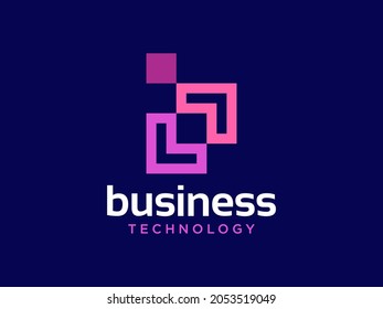 Abstract Initial Letter B Logo. Blue Gradient Rounded Line isolated on Blue Background. Flat Vector Logo Design Template Element.