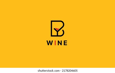 Abstract initial letter B logo. Black and Red isolated on yellow background. Usable for business and branding Wine logos. Flat vector Wine logo design Template Element