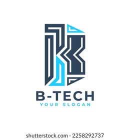 Abstract Initial Letter B Logo Design with Digital Tech Style Concept.