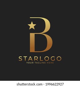 Abstract Initial Letter B Star Logo. Gold A Letter with Star Icon Combination. Usable for Business and Branding Logos.