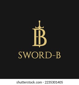Abstrakte Anfangsbuchstaben B und Schwertkombination, flache Design-Logo-Vorlage, Vektorgrafik