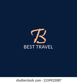 abstract initial letter B and T logo in luxury gold logo isolated in dark blue background applied for travel agency logo also suitable for the brands or companies that have initial name BT or TB