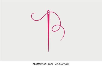 Abstract Initial Letter B Tailor logo thread and needle combination with gold colour line style Flat Logo