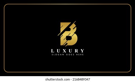 Abstract initial letter Bb golden logo design, Isolated on a solid black background.