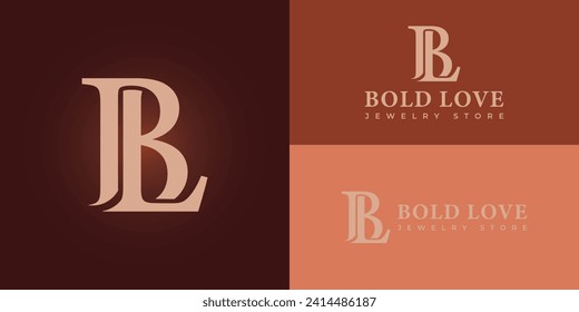 Abstract initial letter BL or LB logo in gold color isolated in gradient deep red background applied for online jewelry store logo also suitable for the brands or companies have initial name LB or BL.