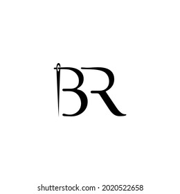 Abstract Initial Letter BR Tailor logo, thread and needle combination with black white colour line style , Flat Logo Design Template, vector illustration