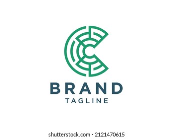 Abstract Initial Letter C  Circle Logo. Green Geometric Circular Line isolated on White Background. Usable for Business and Technology Logos. Flat Vector Logo Design Template Element.