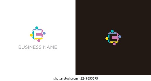 Resumen Letra inicial C que conecta el logotipo de la gente. Forma geométrica colorida aislada en fondo blanco. Elemento de plantilla de diseño de logotipo de vectores planos.