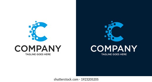 Abstract Initial Letter C and Data Logo. Blue color isolated on White Background. Usable for Business and Branding Logos. Flat Vector Logo Design Template Element.