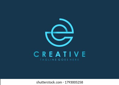 Abstract Initial Letter C and E Linked Logo. Blue Circular Rounded Line Infinity Style isolated on Blue Background. Usable for Business and Technology Logos. Flat Vector Logo Design Template Element
