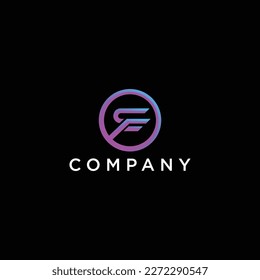 Abstract Initial Letter C and F Linked Logo. Blue Gradient 