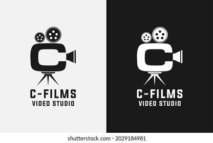 Abstract Initial Letter C with Film Video Camera Combination Logo Design.