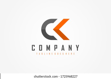 Abstract Initial Letter C and K Linked Logo. Geometric Linear Style isolated on White Background. Usable for Business, Technology and Building Logos. Flat Vector Logo Design Template Element.