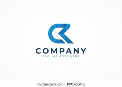 Abstract Initial Letter C and K Linked Logo. Blue Geometric Shape Origami Style isolated on White Background. Usable for Business and Branding Logos. Flat Vector Logo Design Template Element.