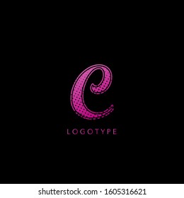 Abstract Initial  Letter C Logo, Pink Violet  Halftone splash  with letter logo icon vector design concept.