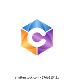 Abstraktes Konzept für das Logo des ersten Buchstabens C. Hexagonale Form mit Negativraum C Symbol Farbstil.