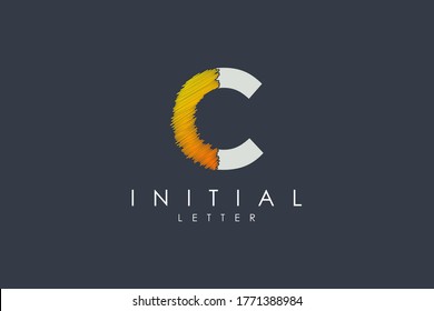 Abstract Initial Letter C Logo. Elegant Shape with Hand Drawn Sketch Art Brush Combination isolated on Black Background. Usable for Business and Branding Logo. Flat Vector Logo Design Template Element