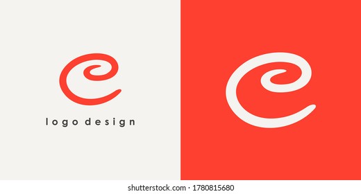 Abstract Initial Letter C Logo. Red Circular Wave Hand Drawn Line Style isolated on Double Background. Usable for Business and Branding Logos. Flat Vector Logo Design Template Element.